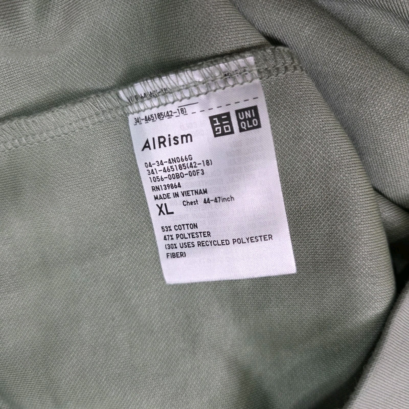 Uniqlo AIRism Cotton Oversized Crew Neck T-Shirt Light Green Sage Size XL EUC