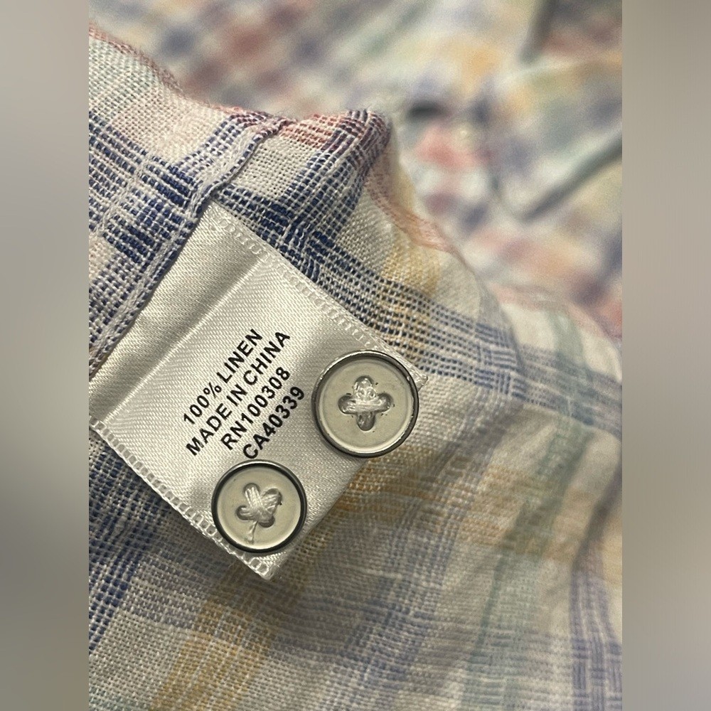Peter Millar 100% linen striped checkered long sleeves men shirt L