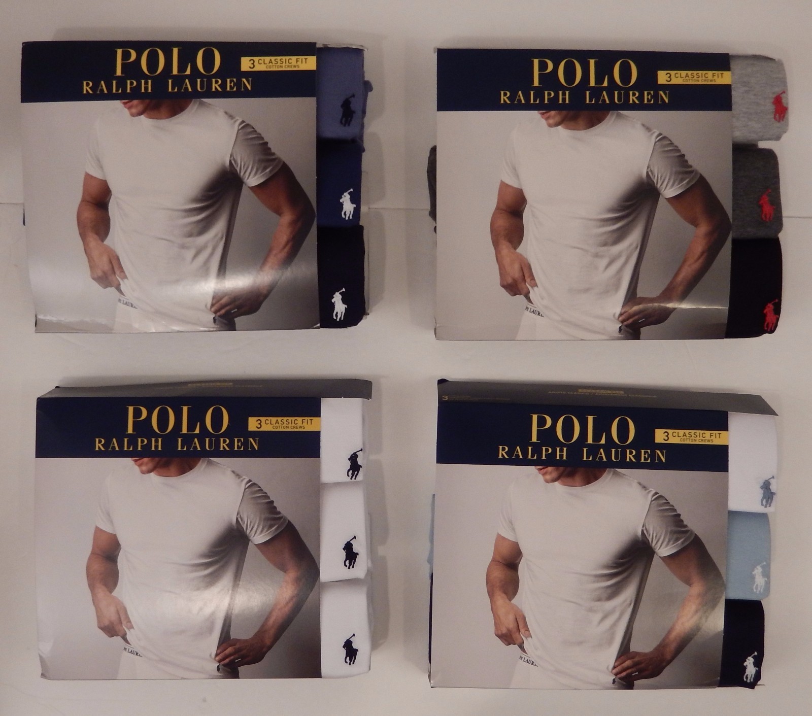 3 POLO RALPH LAUREN S M L XL 2XL COTTON BLACK WHITE GRAY BLUE CREW NECK T SHIRTS