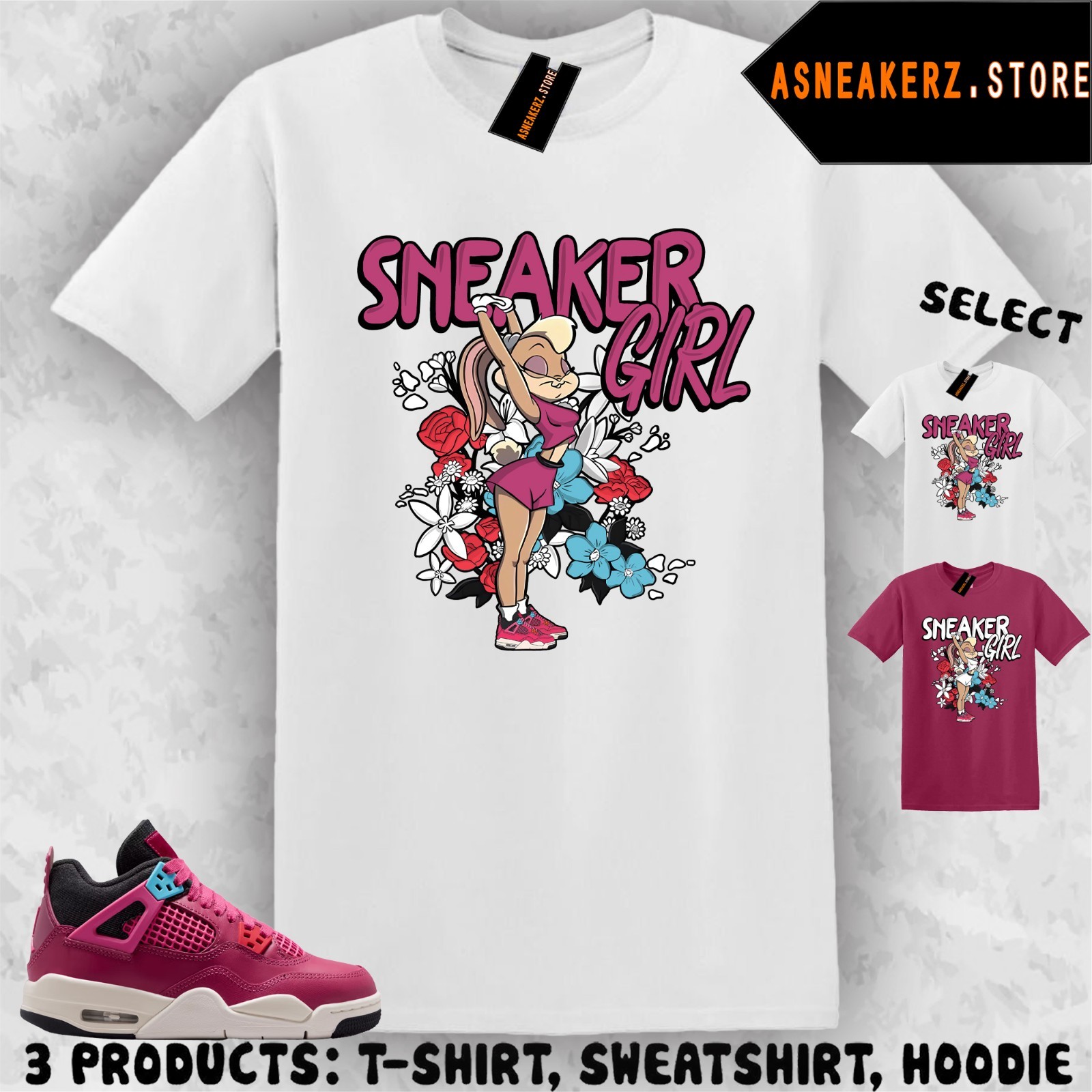 Tee Shirt Matching AJ 4 She’s A Star GS 2026 To Match Sneaker Bunny Girl T-Shirt