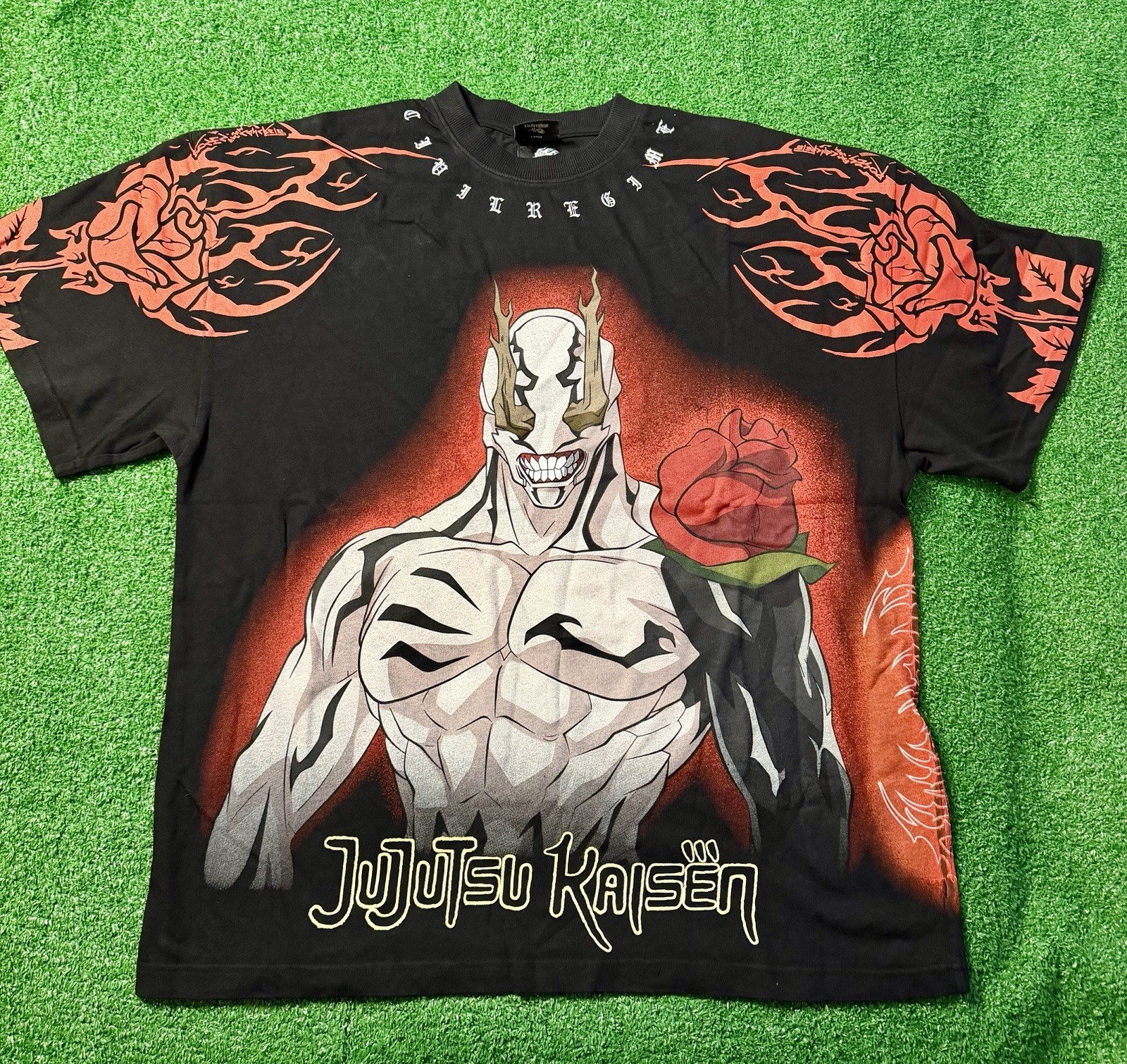 Civil Regime x Jujutsu Kaisen Cursed Rose Graphic Oversized Tee Black Red Large