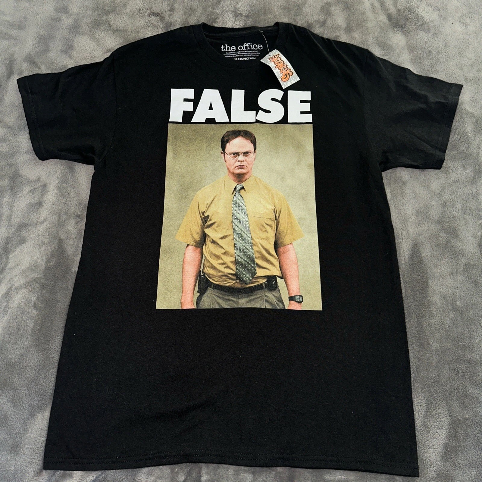 The Office “FALSE” Dwight Schrute Sz M Black Short Sleeve Ripple Junction NWT