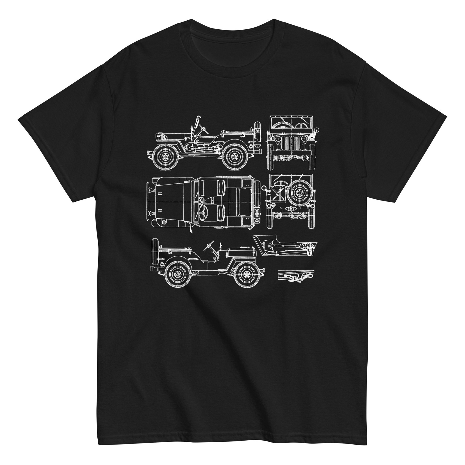 Willys MB Jeep WWII Military Technical Drawing Blueprint Graphic T-Shirt