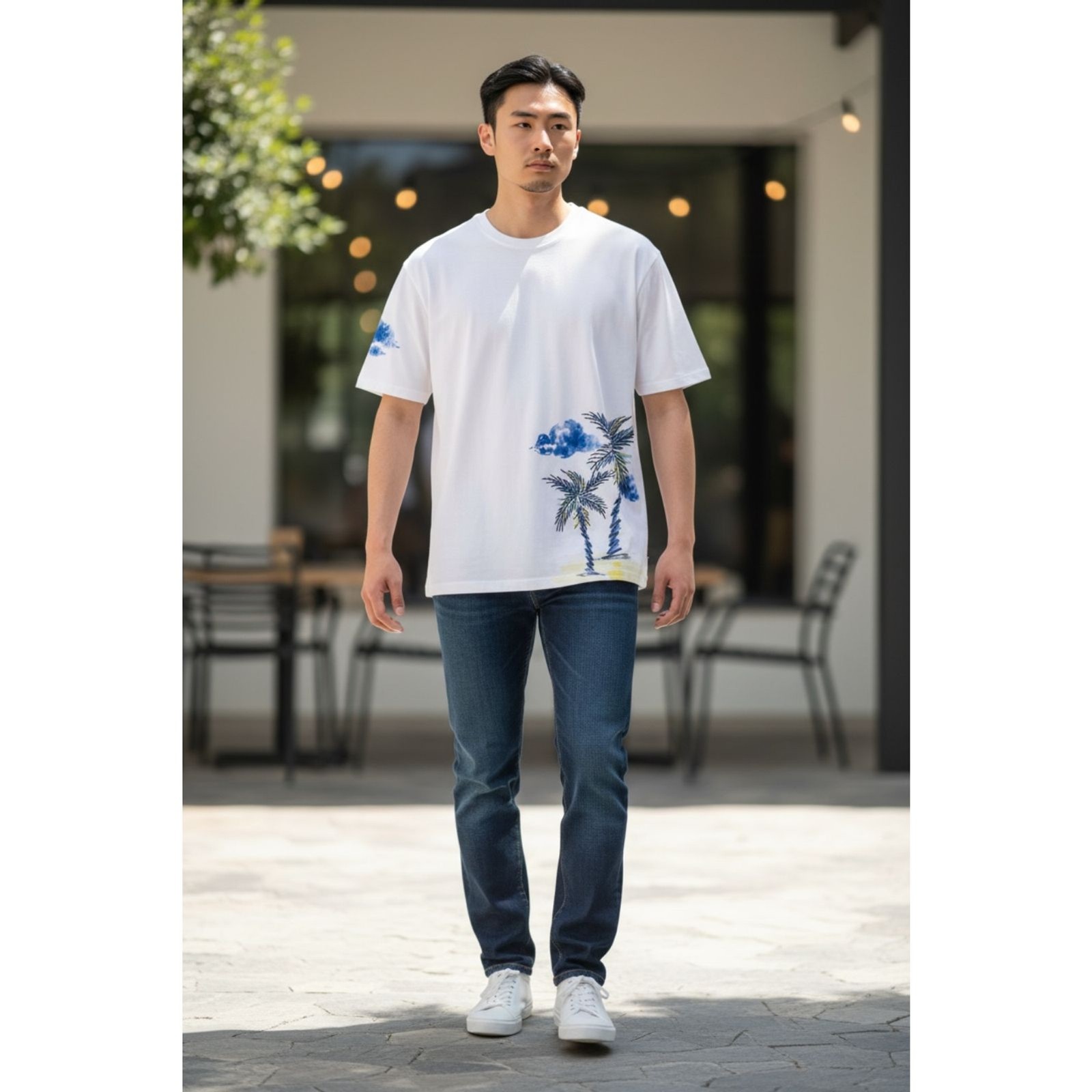 ROWM Dillard’s Exclusive Men’s Embroidered Palm Tree T-Shirt – White – Size L
