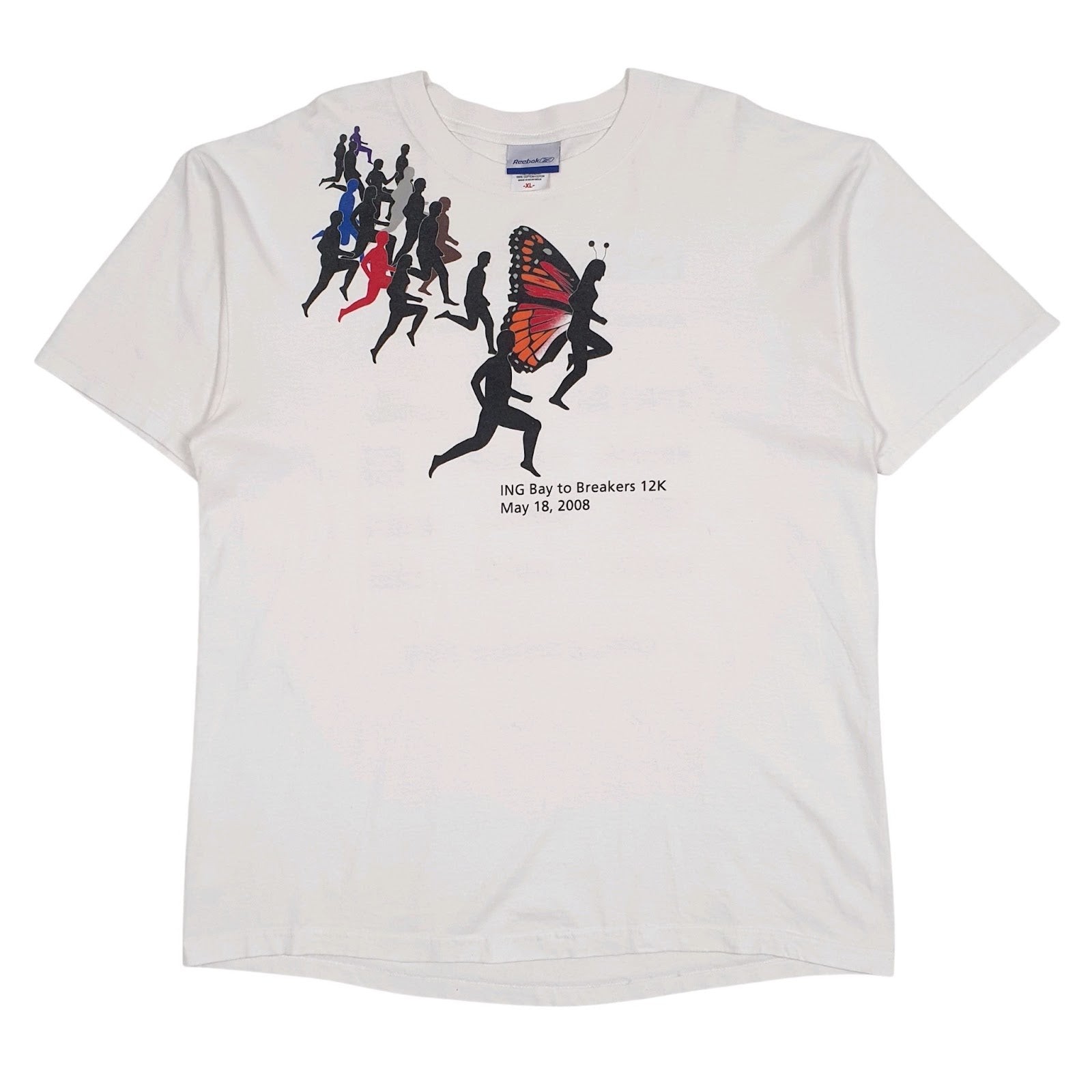 REEBOK White T Shirt Tee Vintage 00s ING Bay to Breakers 12K Short Sleeve