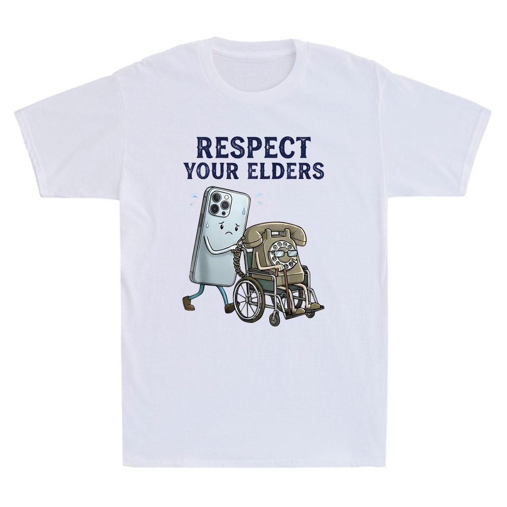 Respect Your Elders Retro Smartphone Technology Funny Meme Quote Men’s T-Shirt