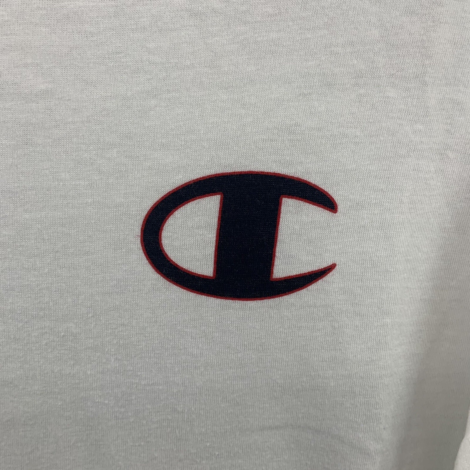 Champion Shirt Mens Large White Red Blue Logo Pullover Short Sleeve Crew Neck