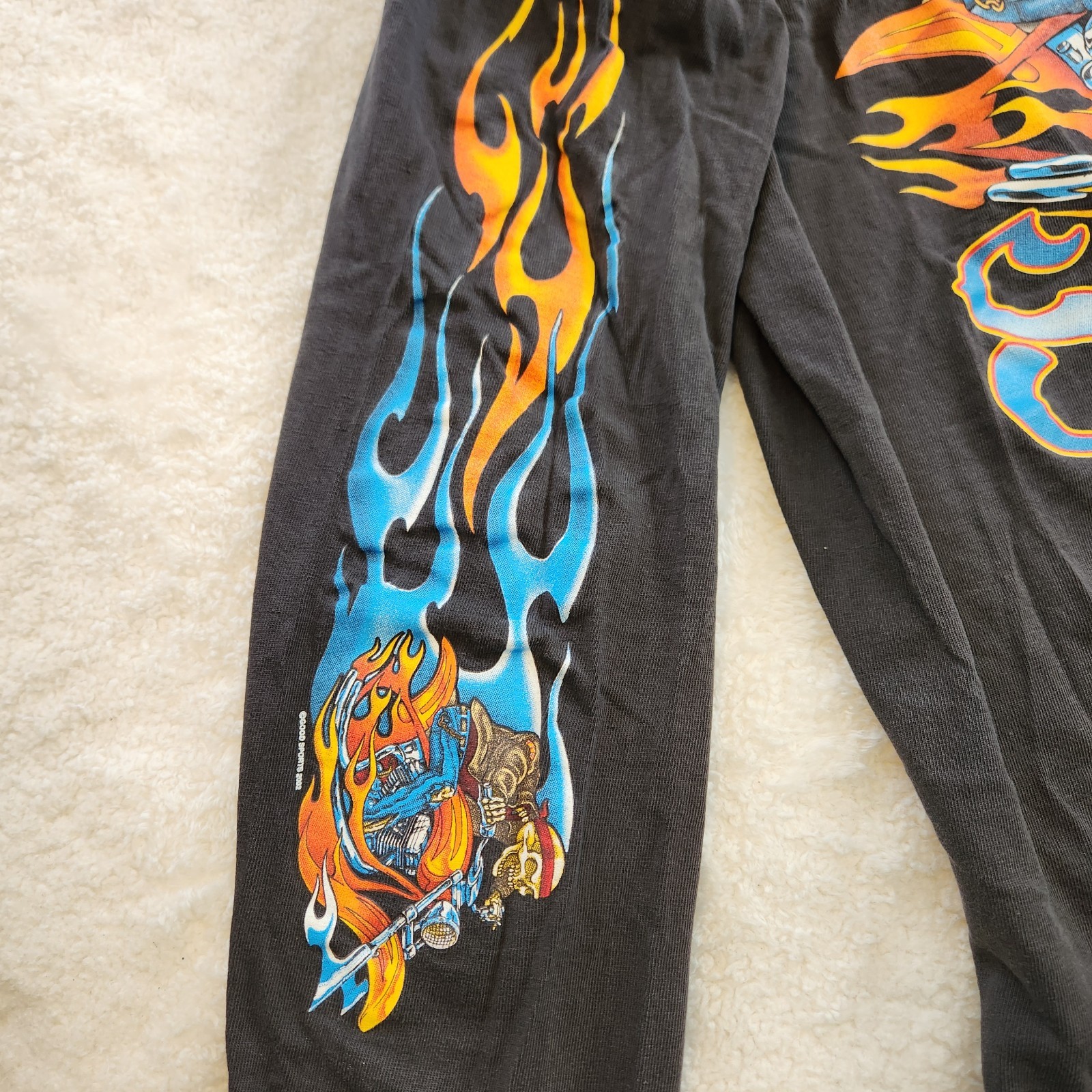 Y2K Flaming Skeleton Biker Graphic LS Shirt Lightning Clothing size Large