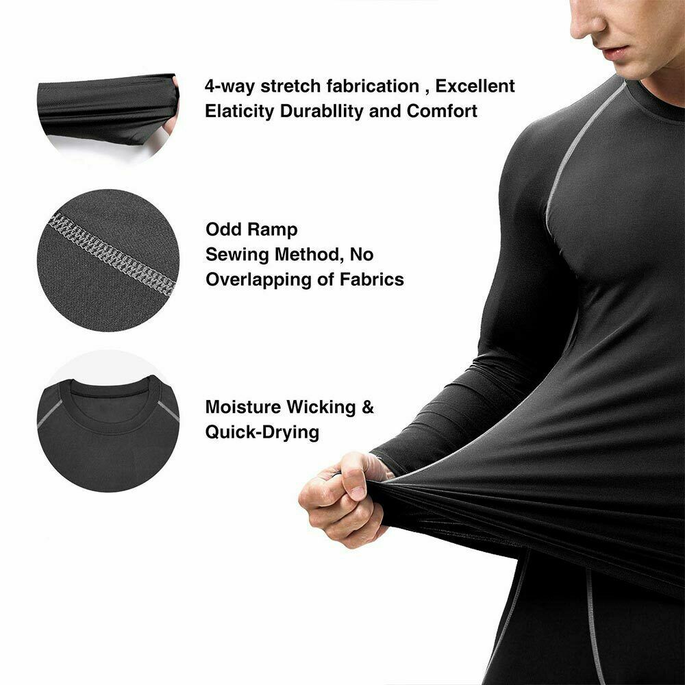 Men Compression Training Shirt Thermal Underwear Layer Workout Tops Long Sleeves