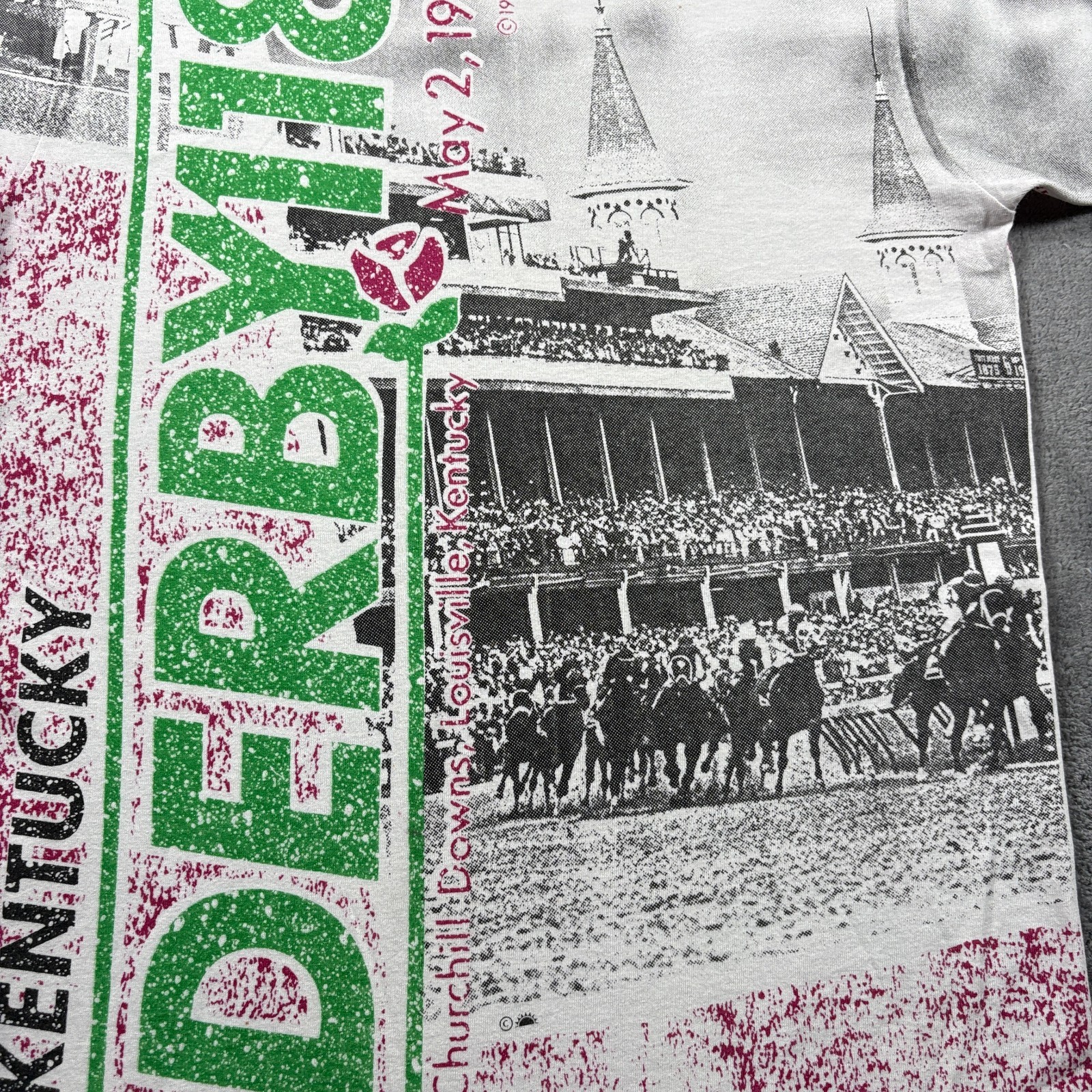 Vintage 1992 Screen Stars T-Shirt Mens Medium Kentucky Derby 118 All Over Print