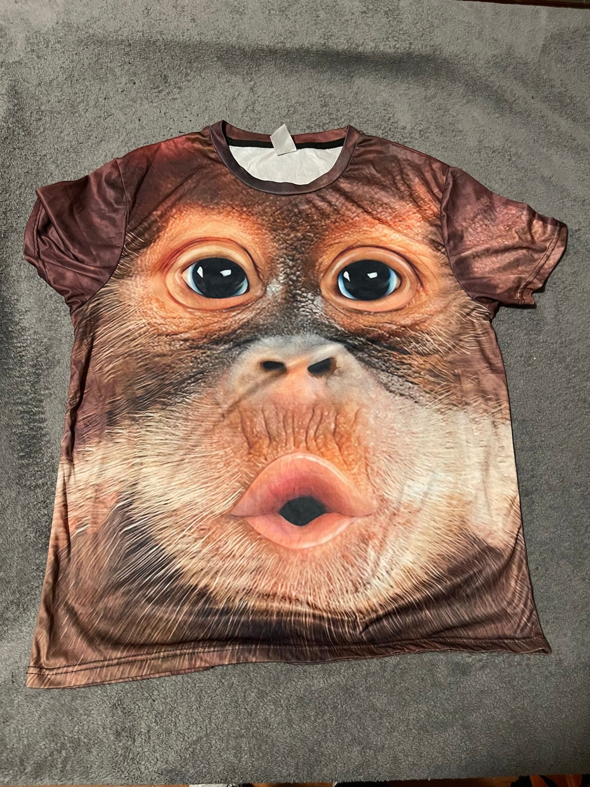 Orangutan Face Shirt Mens XL Brown Short Sleeve Polyester Stretch Graphic Tee