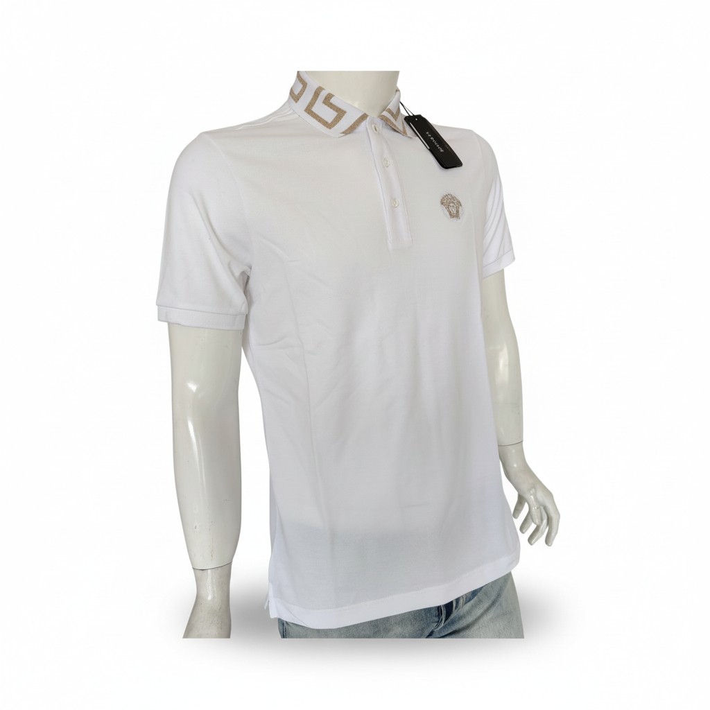 Men’s Versace T Shirt Polo 1/4 Button, Embroidered, Short Sleeve, Cotton, M-3XL