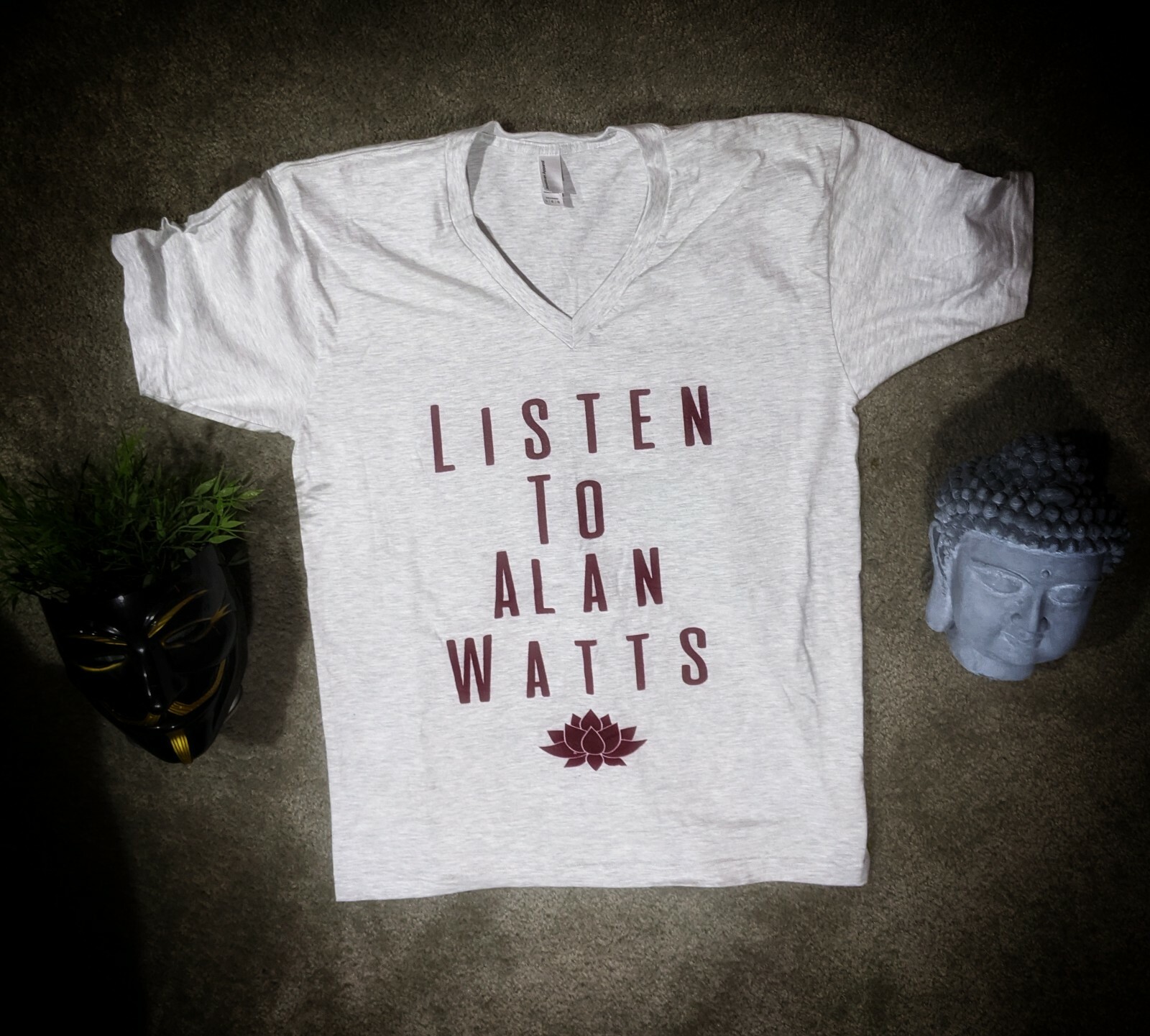 Alan Watts Zen Buddhism T shirt “Listen to Alan Watts” V Neck All Sizes