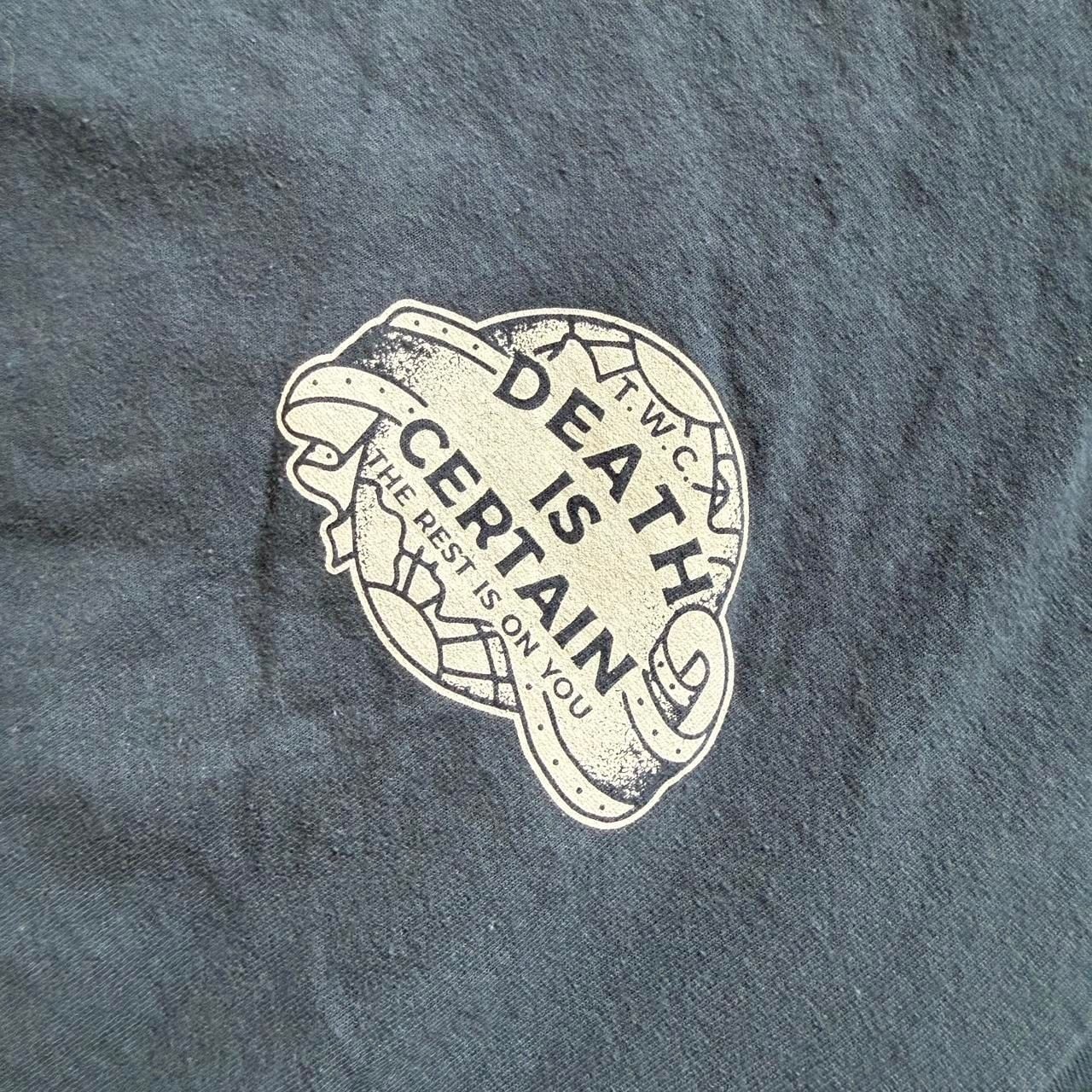 DEATH IS CERTAIN Graphic Skater Tee – Faded Blue Grunge Shirt, Size M