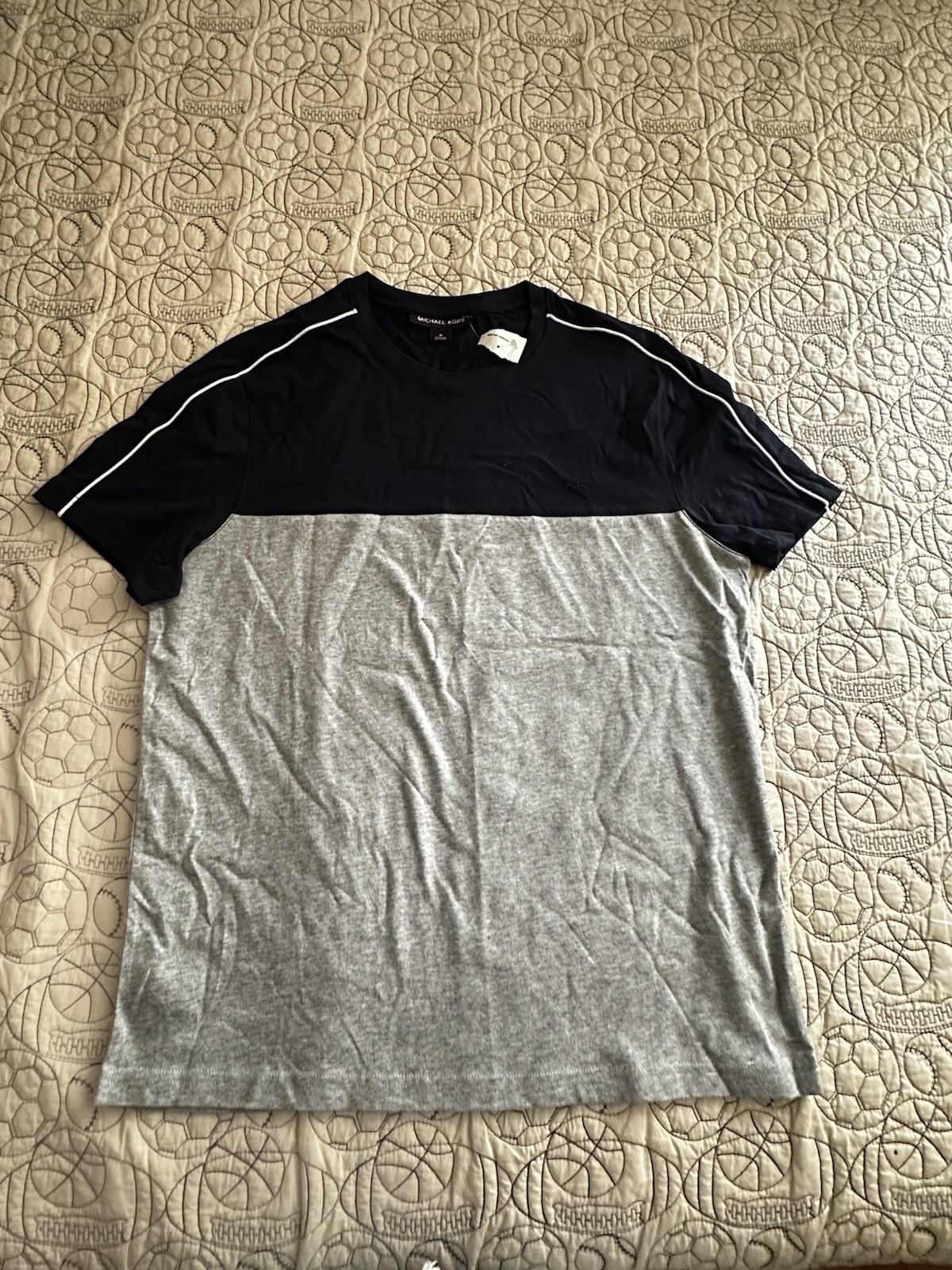 Michael Kors Men’s Colorblock Crew Neck Short Sleeve T-Shirt Logo Gray/Black M
