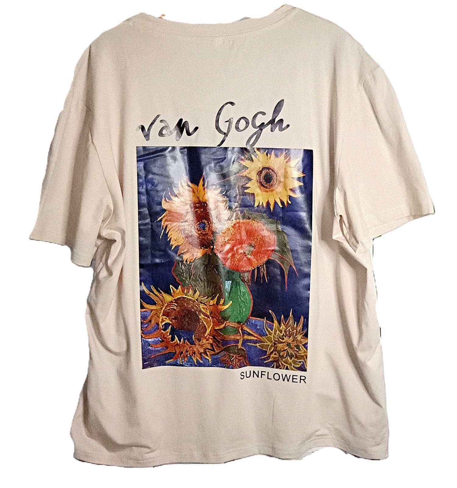 Vincent Van Gogh Unisex Beige T-Shirt Sz XL Variation “Sunflowers” Gloss Print