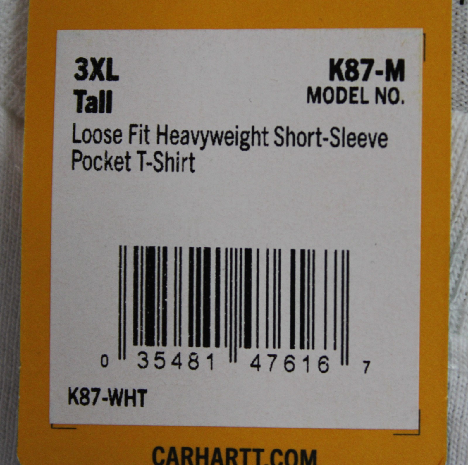 Carhartt Men’s Tall Loose Fit Short Sleeve Pocket T-Shirt EJ3 White Size 3XL