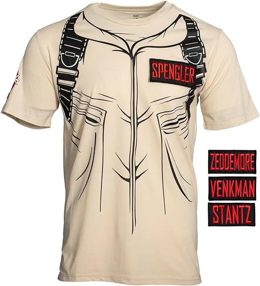 Adult Ghostbusters Costume T-Shirt with Four Name Patches Halloween Cosplay Tee