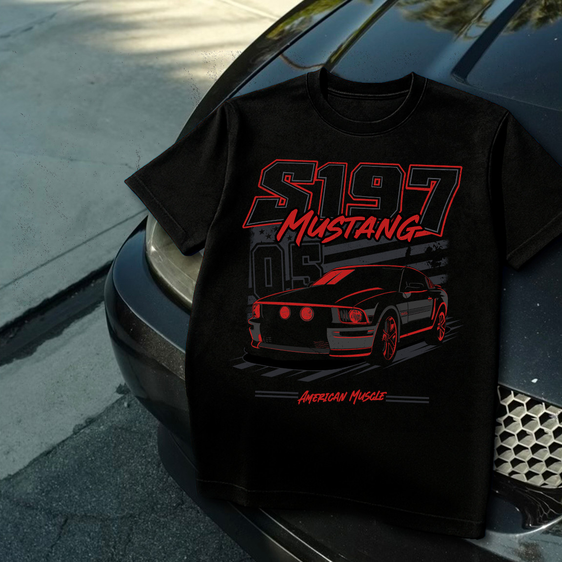 S197 Mustang 05 09 T Shirt Black Red Mustang Unisex American Muscle Car Gift