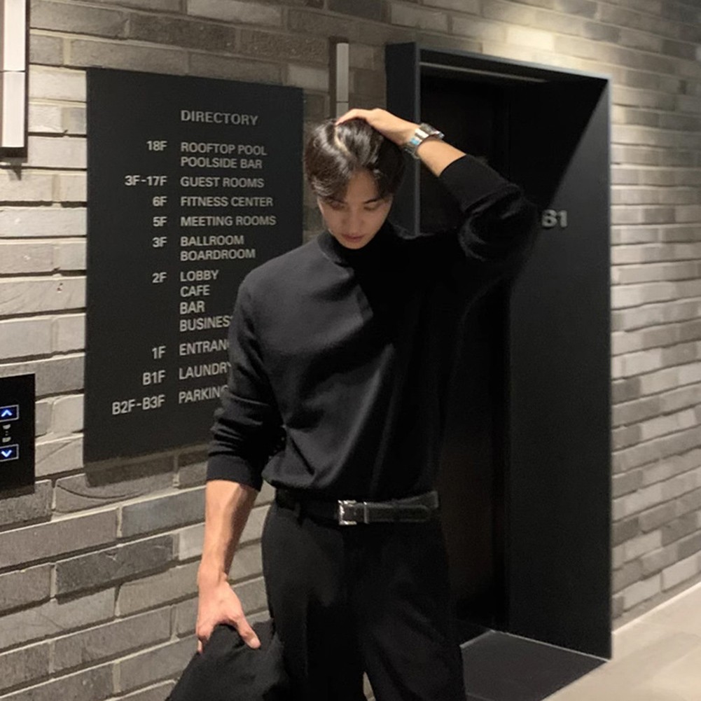 Casual Men Half Turtleneck Inner Layer Long Sleeve Top Loose Fit for Daily Wear