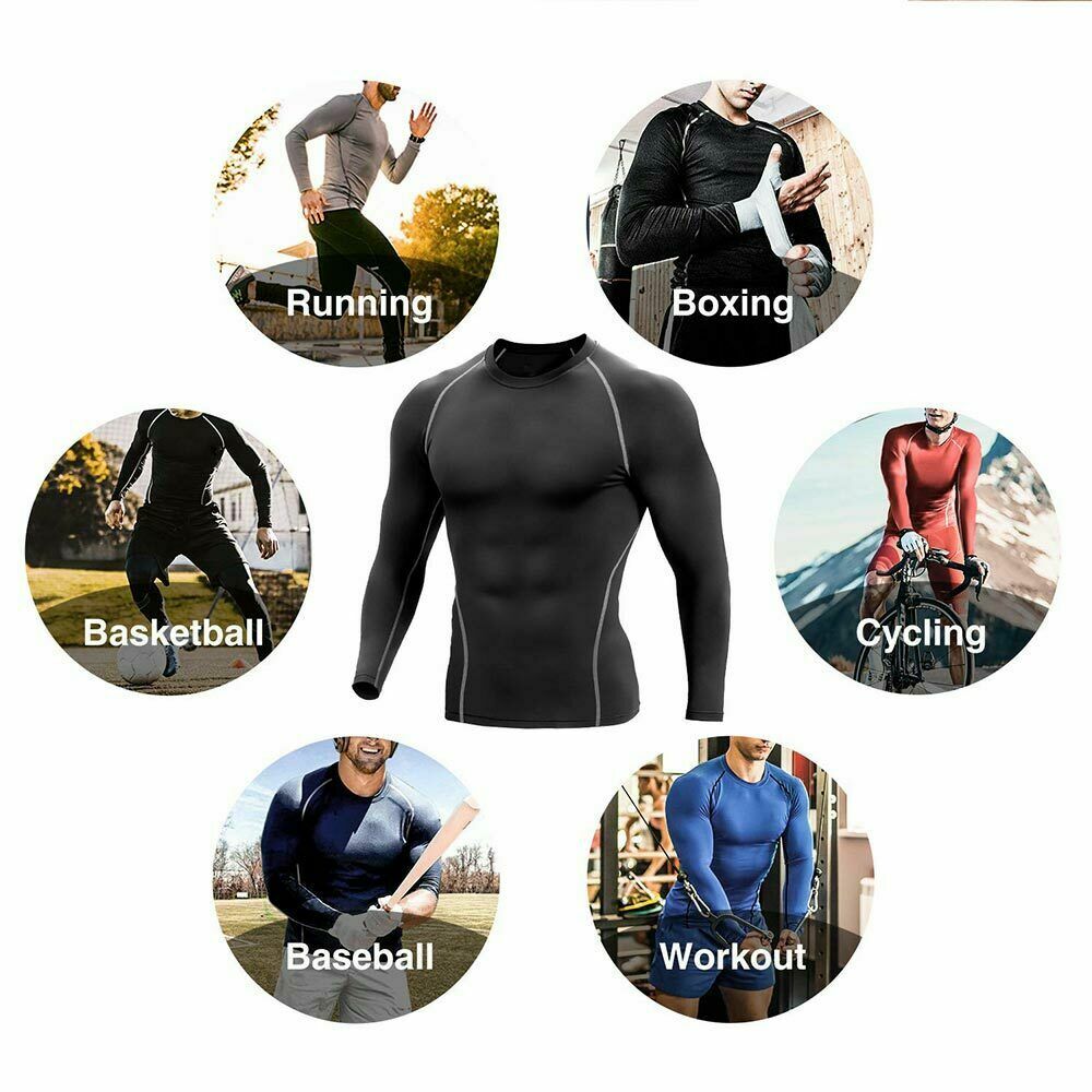 Men Compression Training Shirt Thermal Underwear Layer Workout Tops Long Sleeves