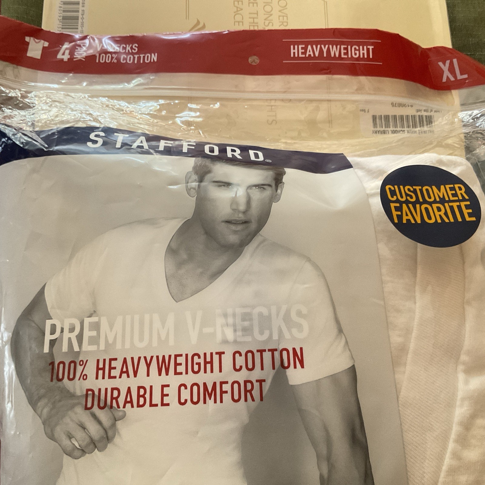 NEW (4 PACK) STAFFORD PREMIUM HEAVYWEIGHT WHITE V-NECK T-SHIRTS XL
