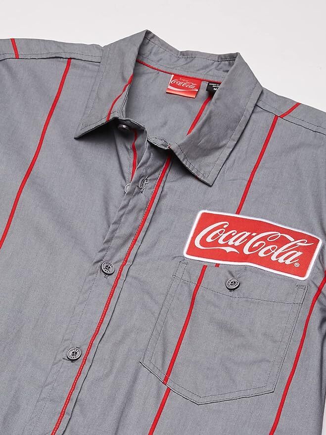 Official Coca-Cola Men’s Striped Button Up Work Shirt with Logo Patch New