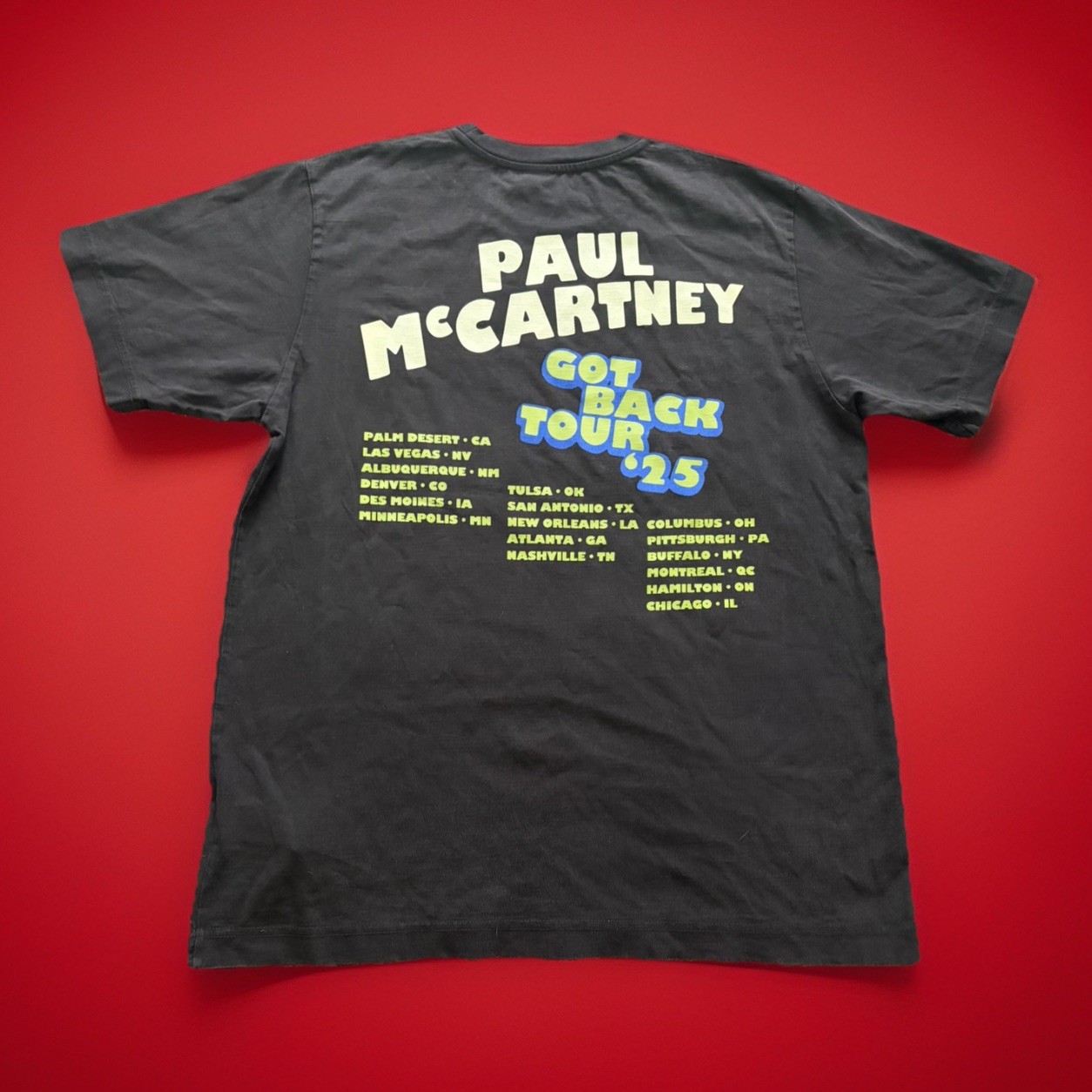 Paul McCartney Got Back Tour 2025 Merch Band Shirt City Stops Two Sided Medium