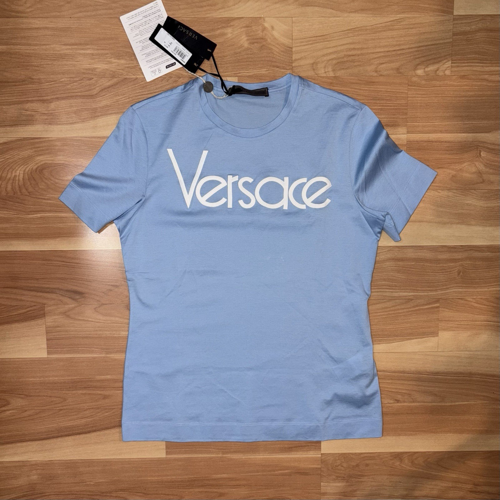 VERSACE NWT 90’s Tribute Runway Blue Logo Tee Shirt Medium Collectible Designer
