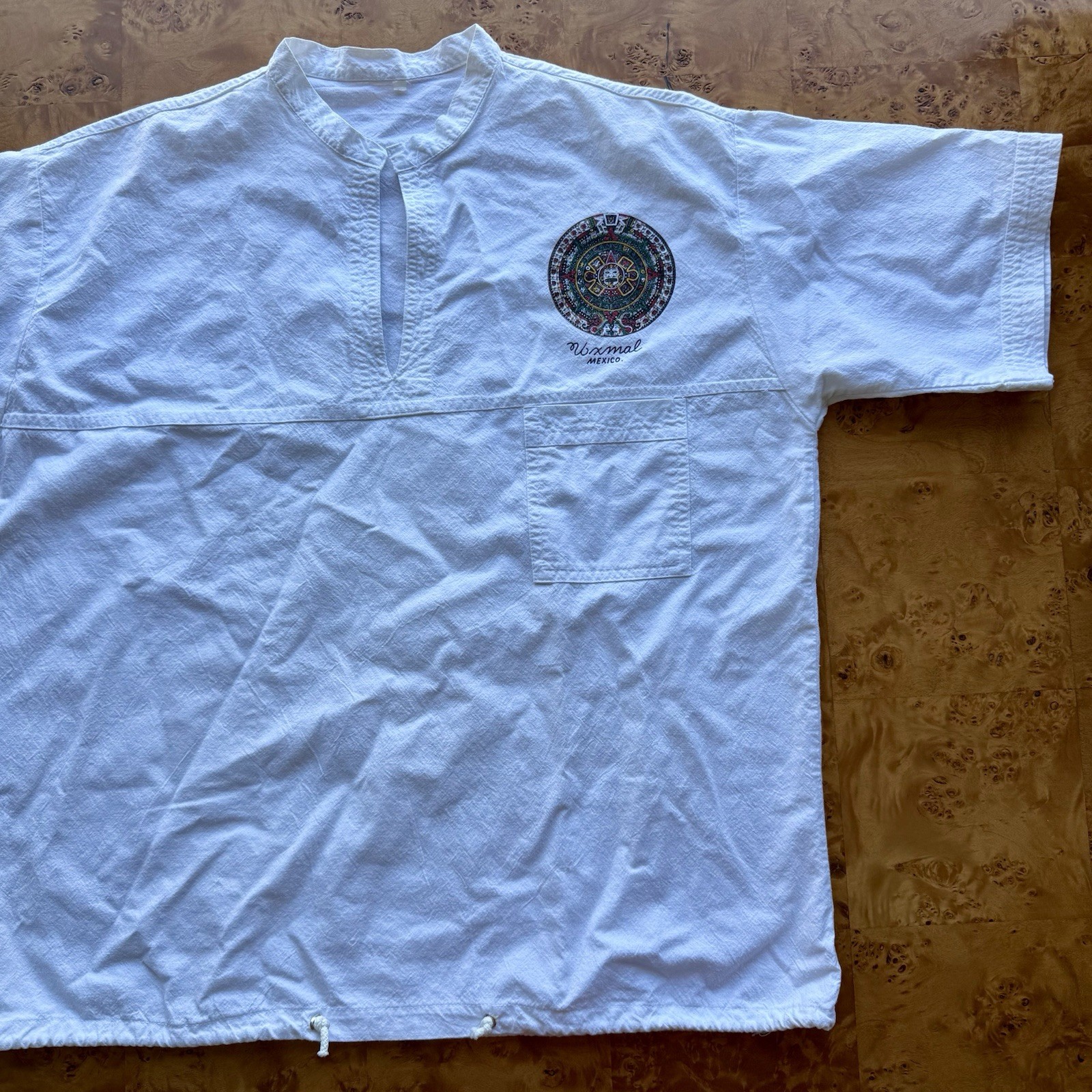 White Shirt Mens XL White Mexican Beach Casual Flour Sack Drawstring Tourist