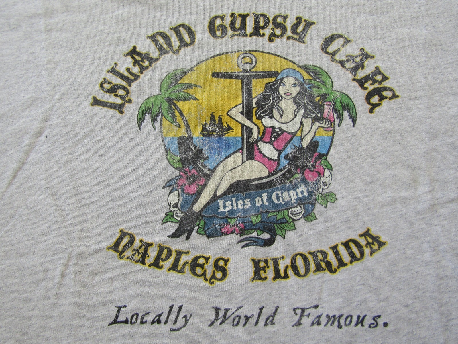 Island Gypsy Cafe Naples Florida T Shirt Sexy Bikini Girl Gray Small League