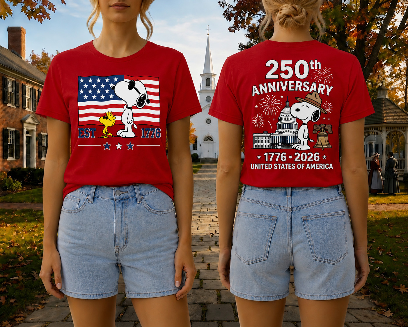 Snoopy 250th Anniversary T Shirt Front Back 1776 2026 America 4th Of July Tee