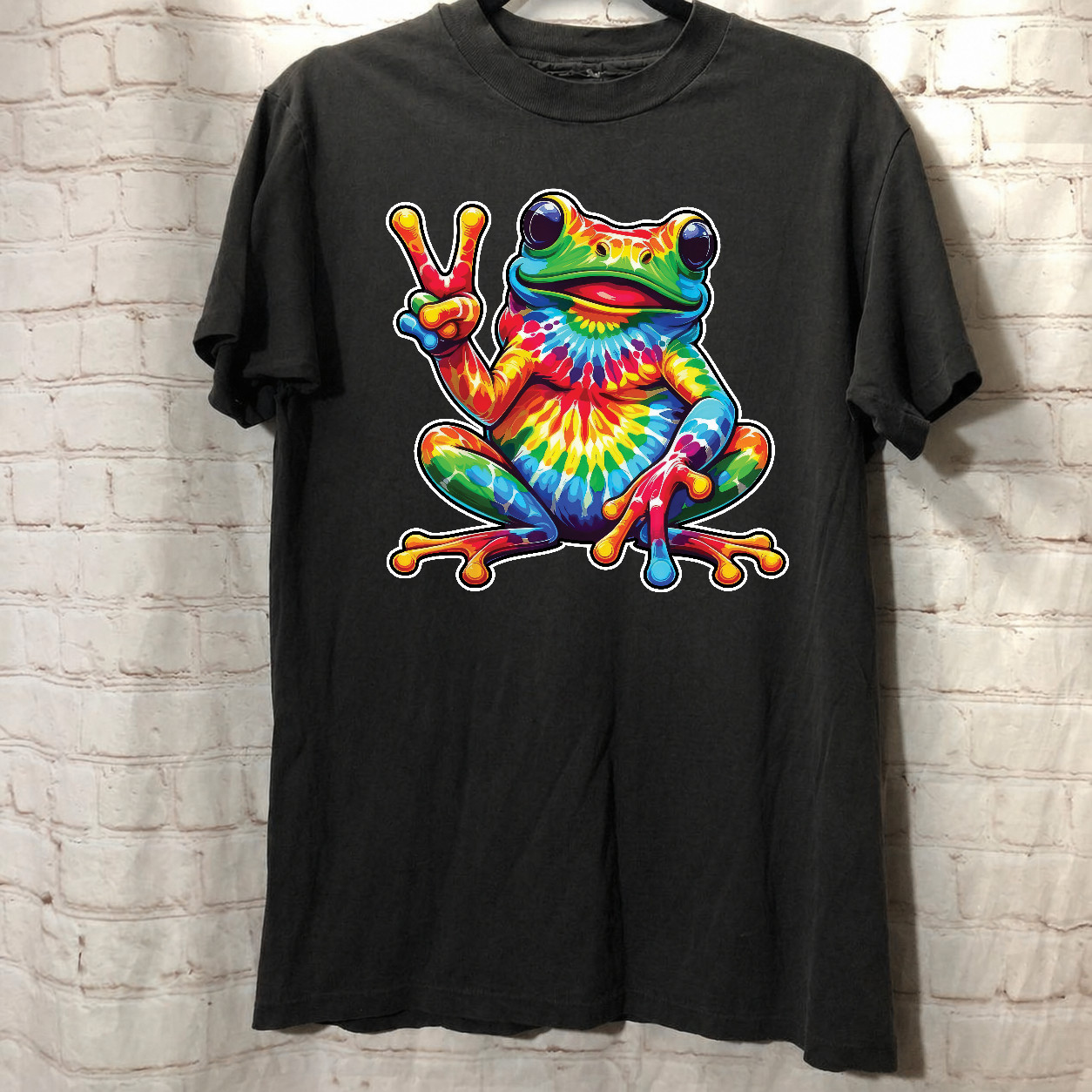 Colorful Tie-Dye Frog Peace Sign T-Shirt – Bohemian Style Graphic Tee