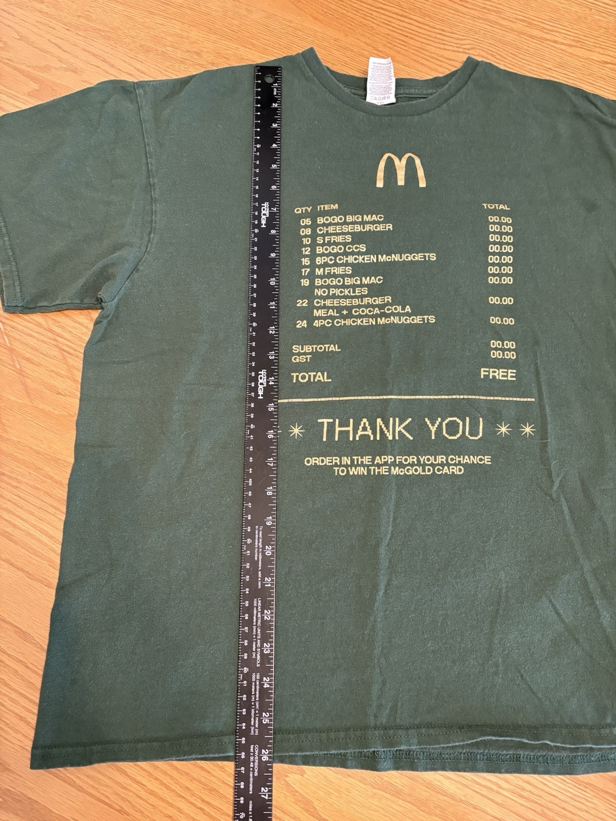 McDonald’s McGold Card Receipt Thank You Employee T-Shirt Green – Size Mens XL