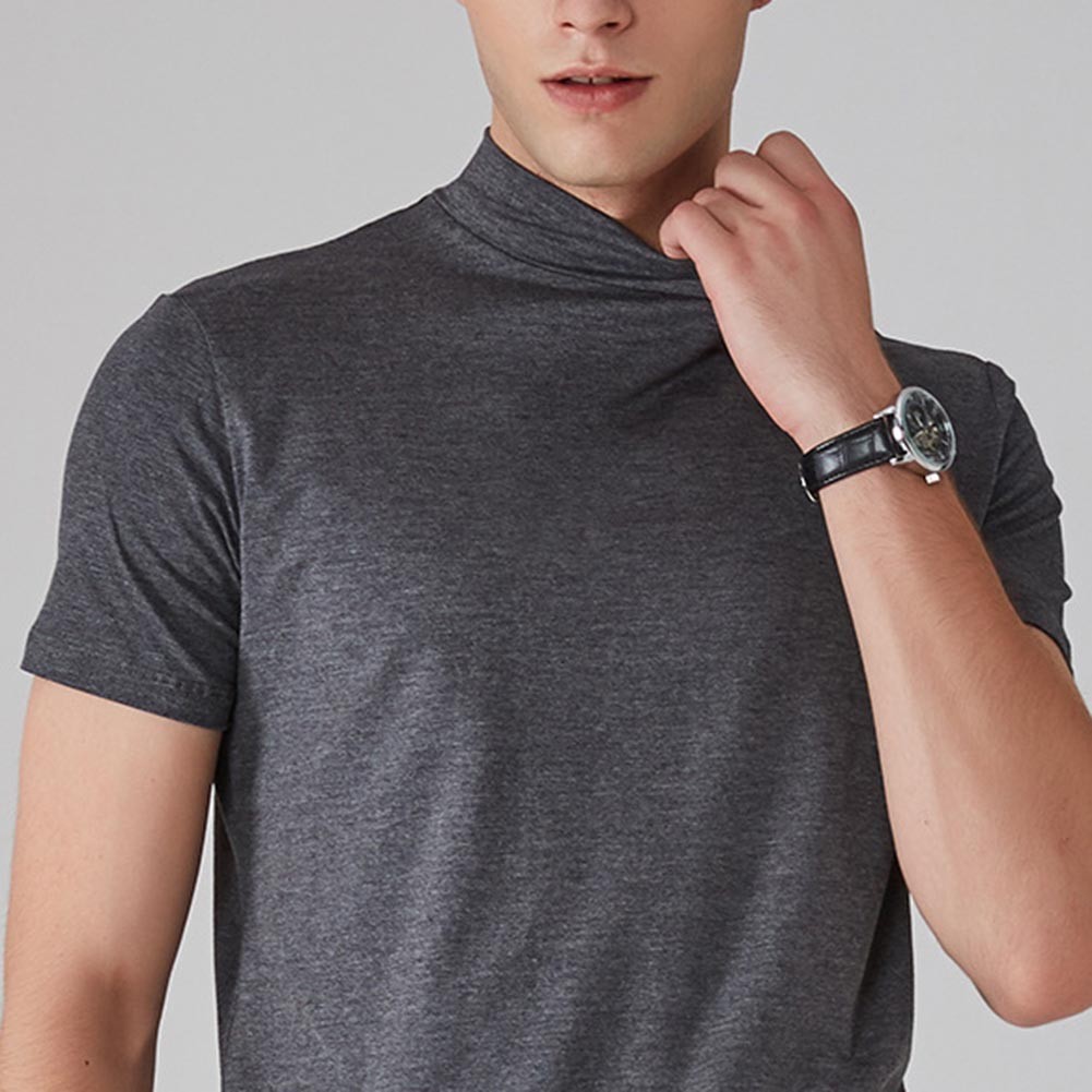 Men’s Casual T Shirt Short Sleeve for Slim Fit Half High Neck Solid Summer Wear