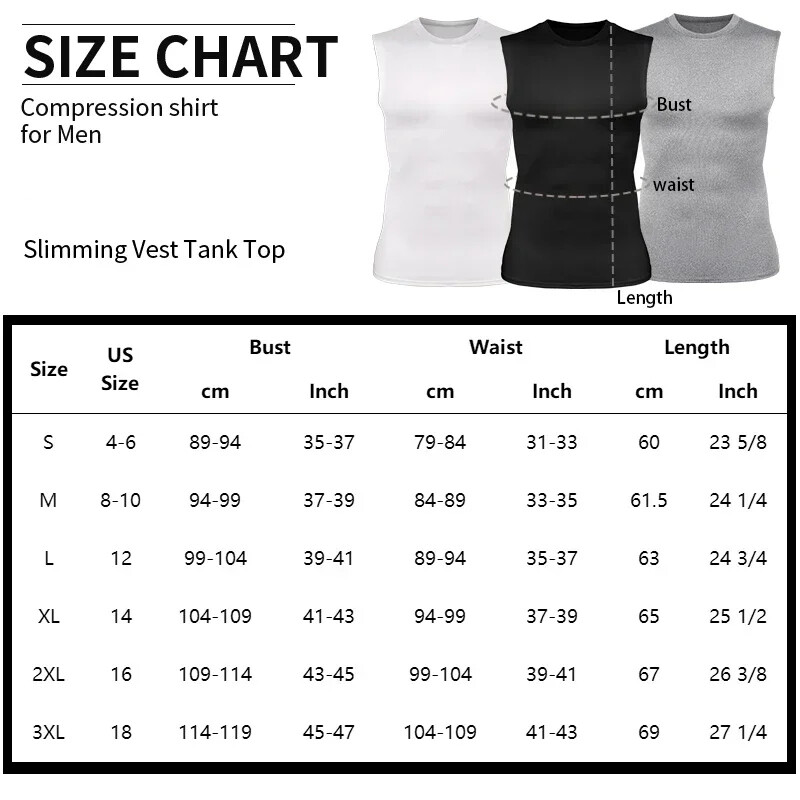 Mens Slimming Tummy Body Shaper Vest Compression T-Shirt Fitness Muscle Tank Top