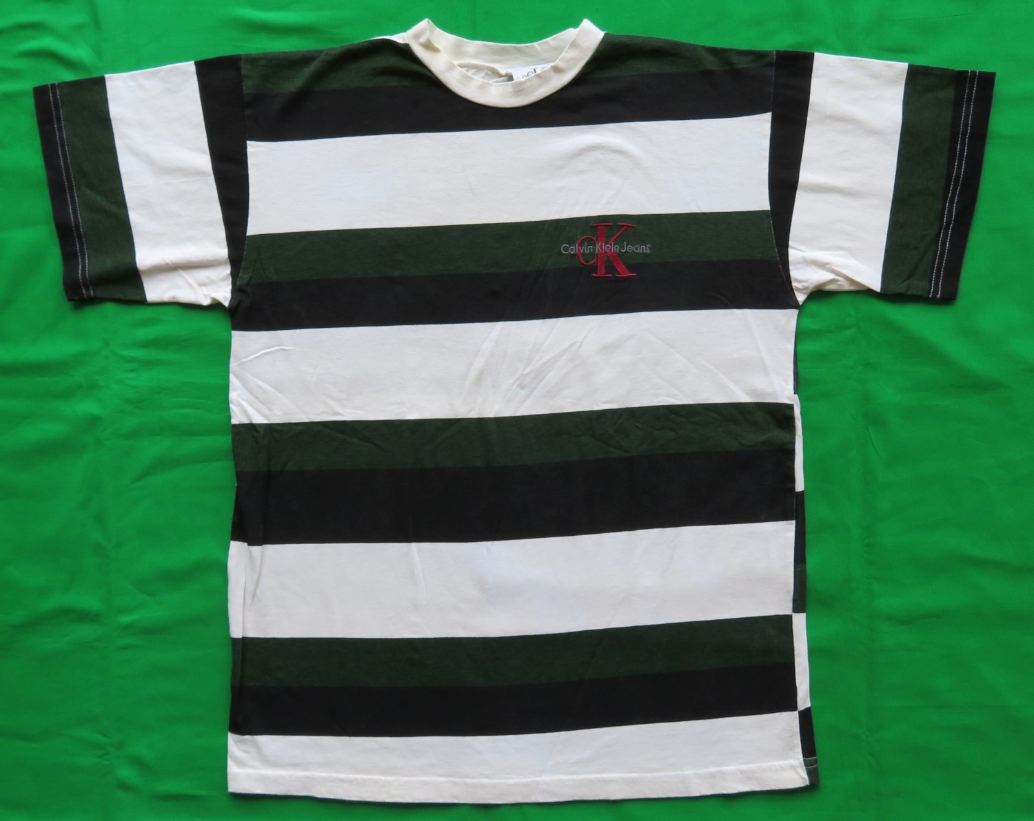 Calvin Klein Jeans Vintage T Shirt CK 1990’s Striped Designer Logo USA