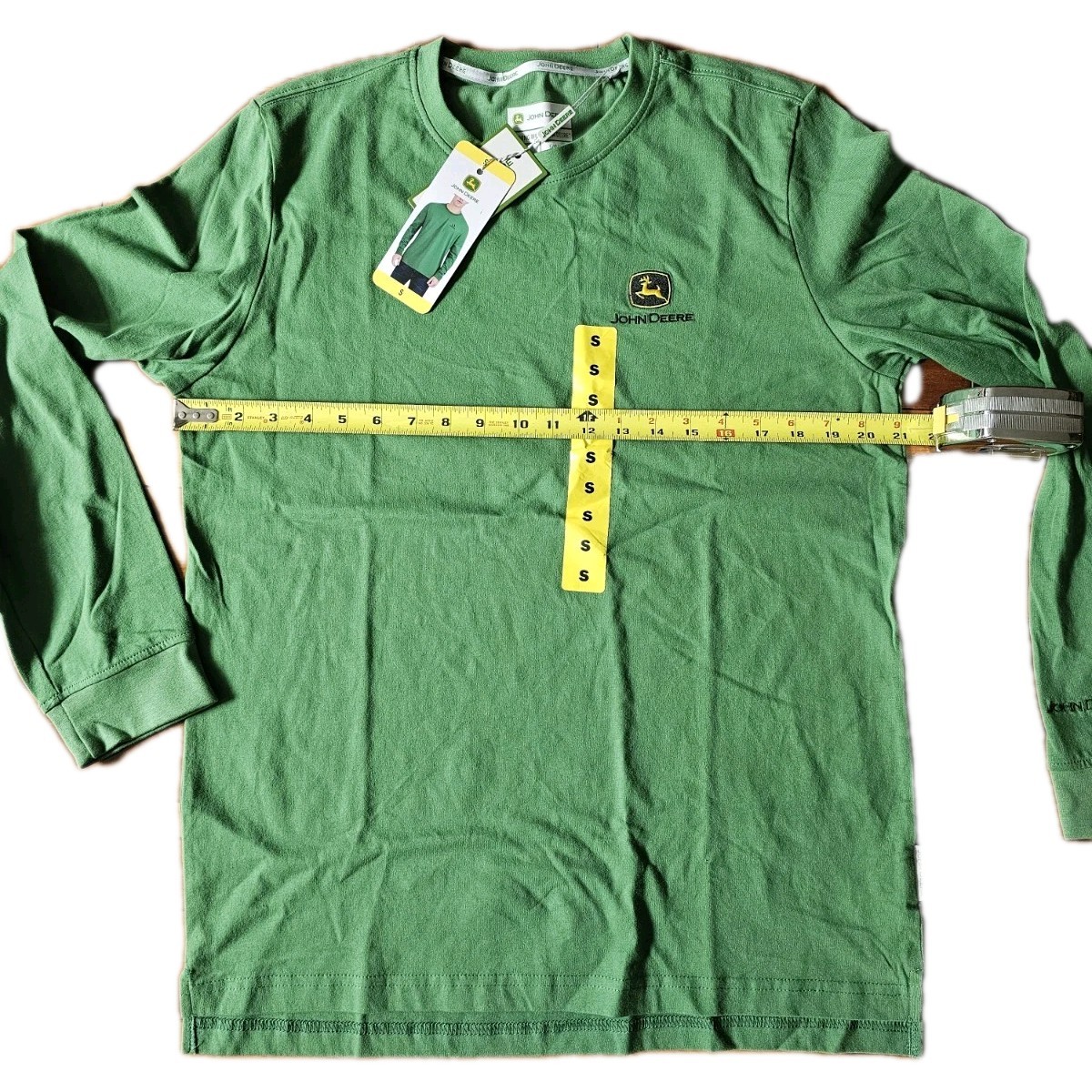 John Deere Men’s Long Sleeve Green T-Shirt tee Logo Size S NWT
