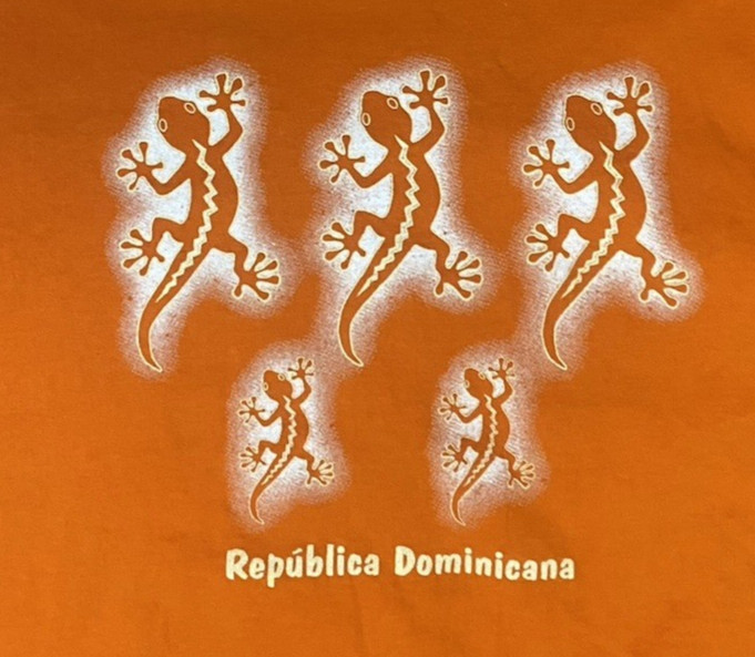 Vintage Dominican Republic Caribbean Taino Lizard Graphic Orange T Shirt Small