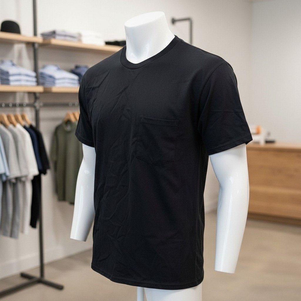 5 PK Delta Magnum Weight Black Pocket T-Shirts Adult Large Preshrunk Cotton