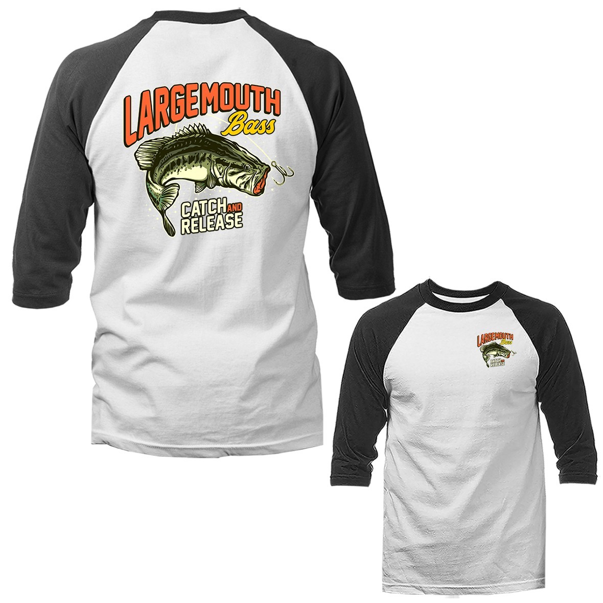 Largemouth Bass Catch & Release Outdoor Sports Fishing 3/4 Sleeve Raglan