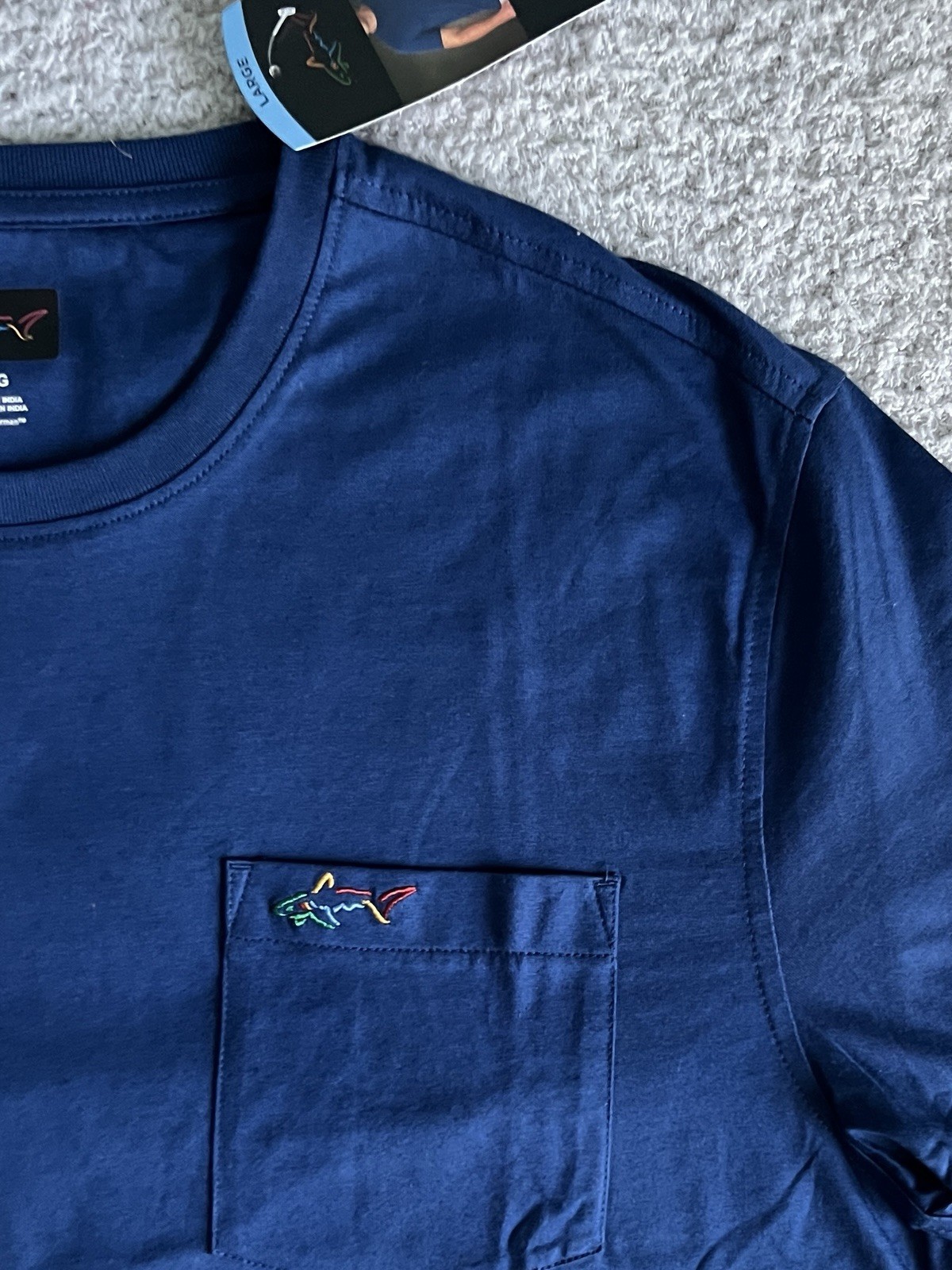 Greg Norman T Shirt Men’s Sz Large Blue Pocket Tee Relaxed Fit Short Sleeve