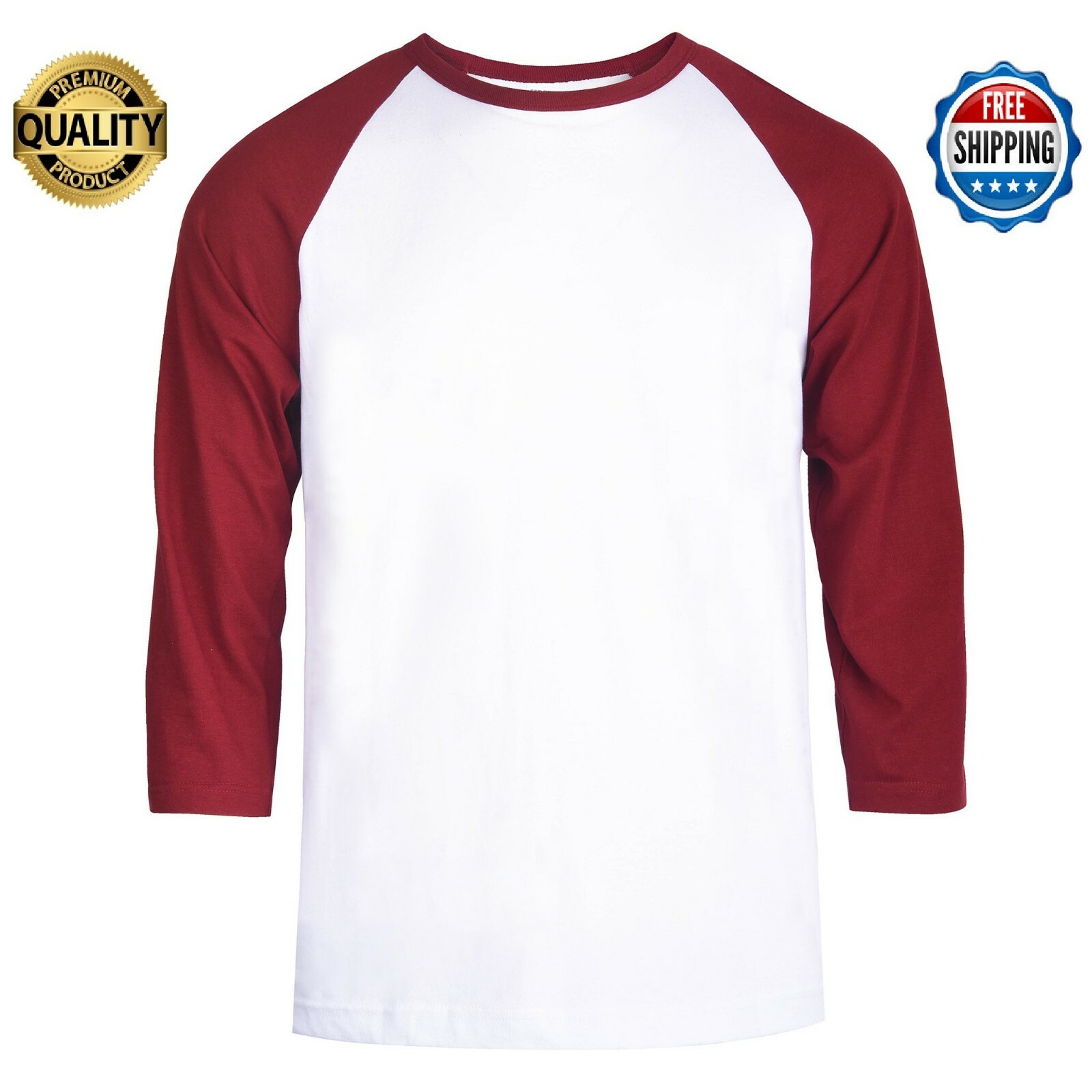 Premium Cotton T-Shirt Baseball Raglan Team Sport Jersey Tee 3/4 Sleeve Men’s
