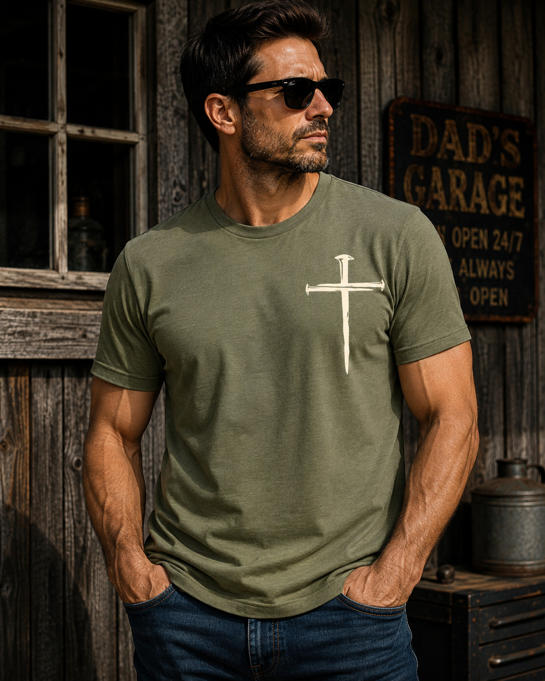 Men’s Christian Nail Cross T-Shirt Minimalist Faith Religious Graphic Tee