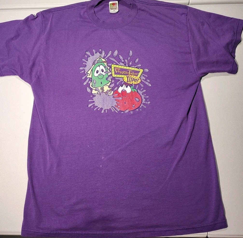 Vtg VeggieTales Shirt Size XL Live! Big Idea Purple Very Rare Clean See Pics