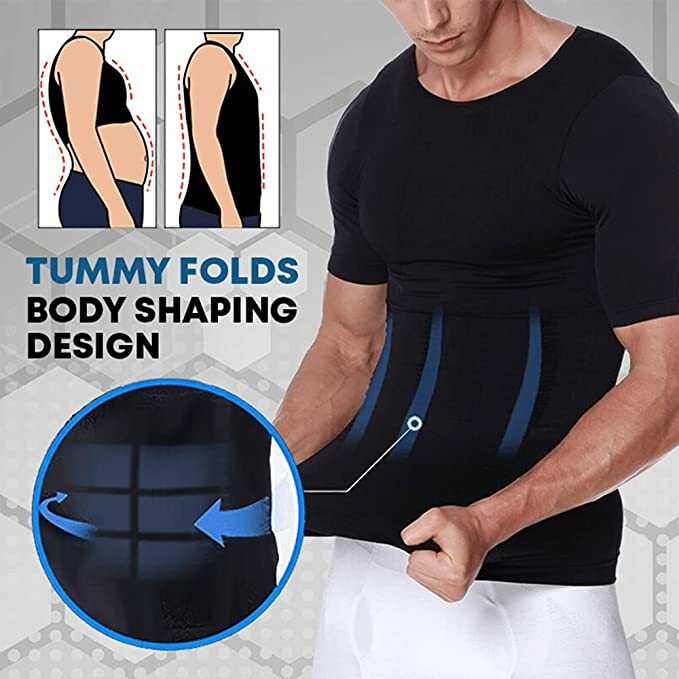 SecondSkin Men’s Abs Shaper Cooling T-Shirt Compression Shirt Slimming Shapewear