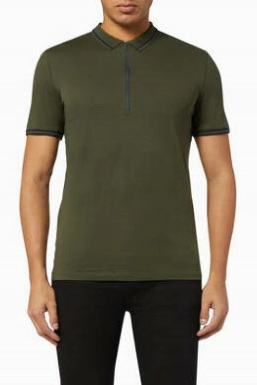 Armani Exchange Cotton Quarter-Zip A|X Logo Short-Sleeve Men Polo Tee Shirt New