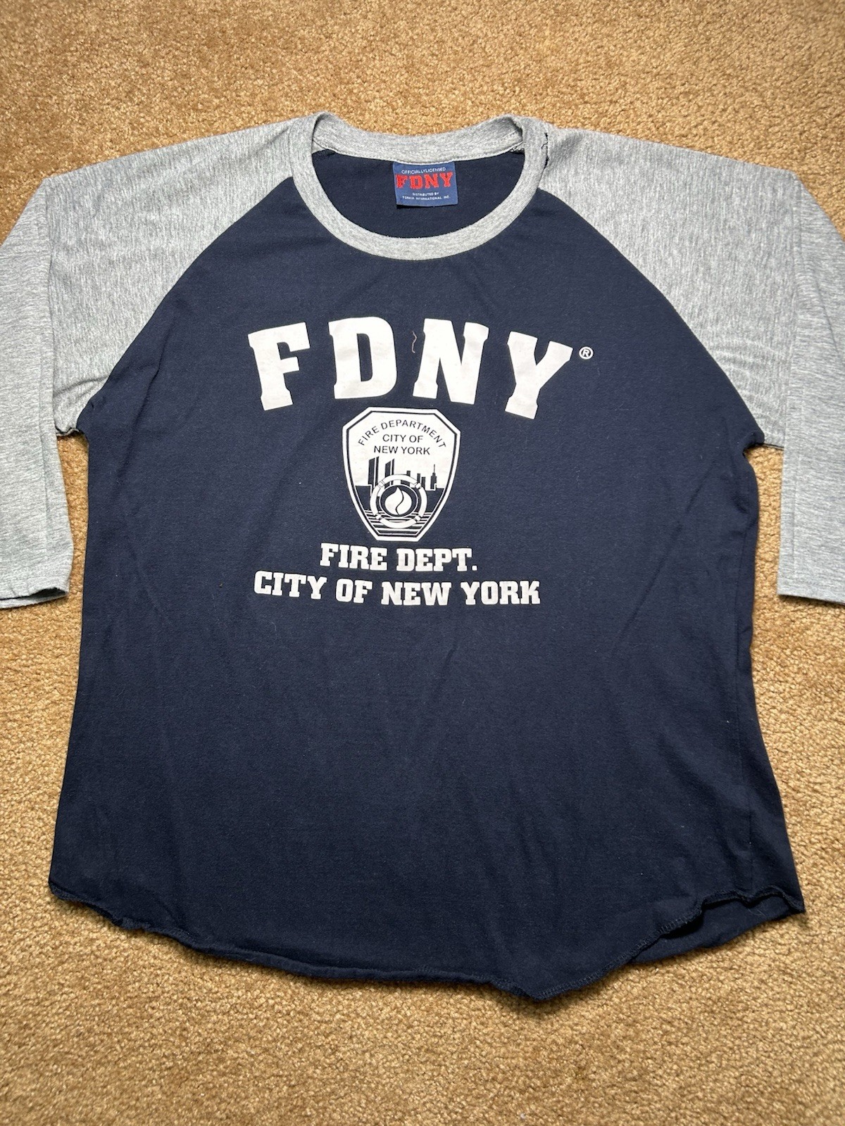 Official FDNY Fire Department City of New York Raglan 3/4 Sleeve Shirt Mens L