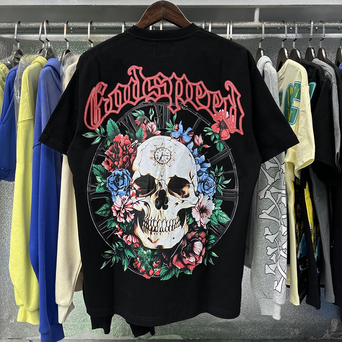 Godspeed Floral Skull Skeleton Vintage Streetwear Graphic Tee T-Shirt