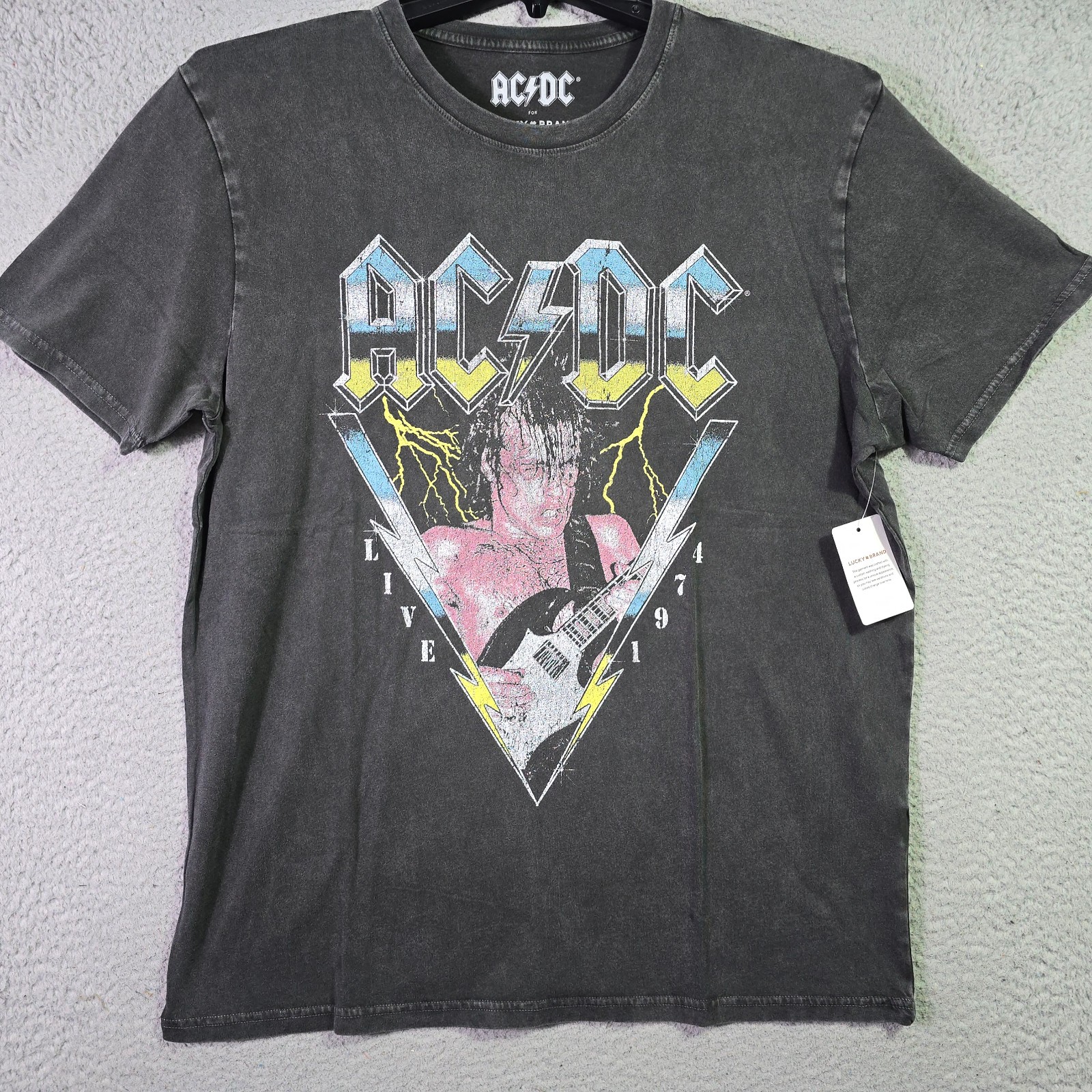 Lucky Brand ACDC Shirt Mens Large Black Music Band Casual Angus Heavy Metal NWT